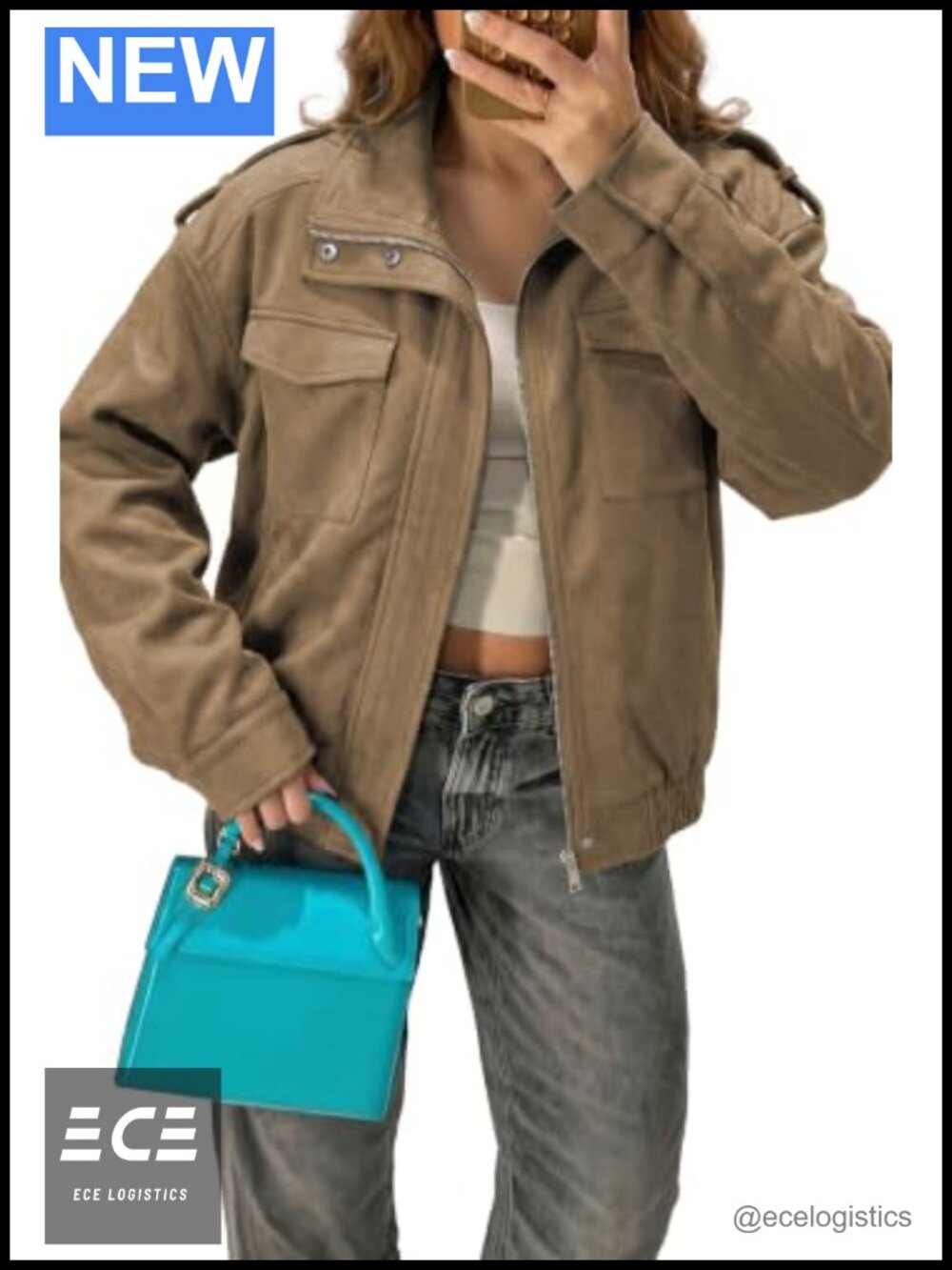 Dokotoo Womens Faux Suede Bomber Jacket Cropped Long Sleeve Coat